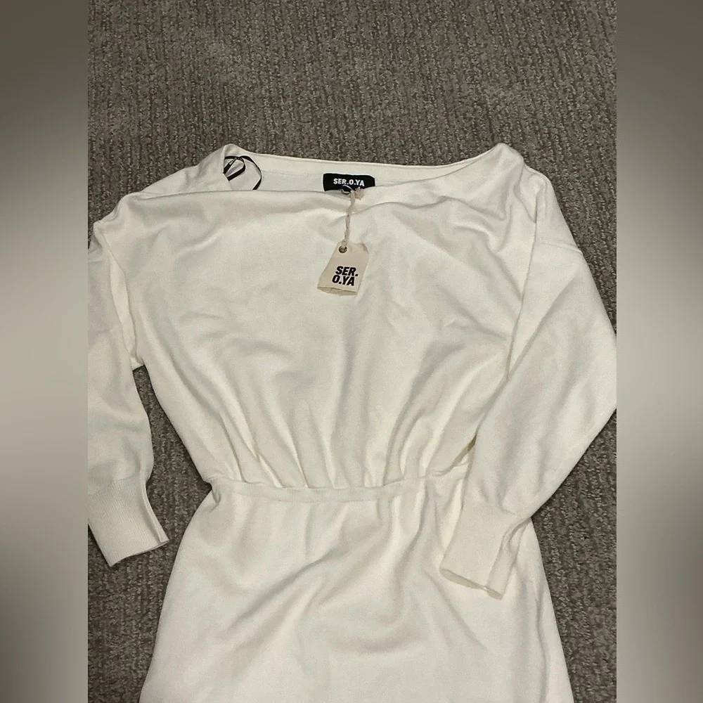 SER.O.YA Francie Cream midi Dress Long Sleeve Knit Size Small